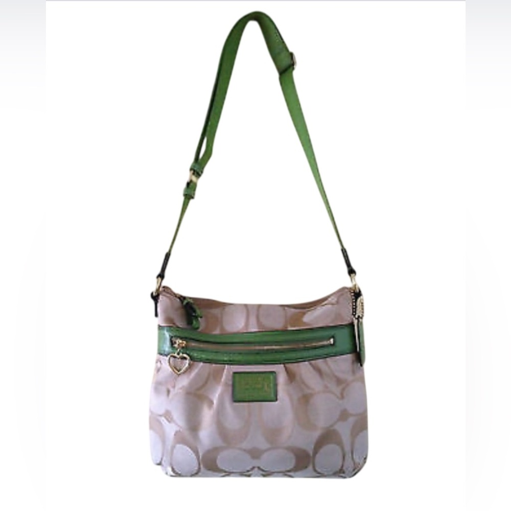 Coach Poppy 2012 Daisy Signature Crossbody Bag Beige & Green w 2 Coach Hangtags - Picture 14 of 17